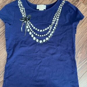 Kate Spade Navy Tee with Pearl and Bow Design